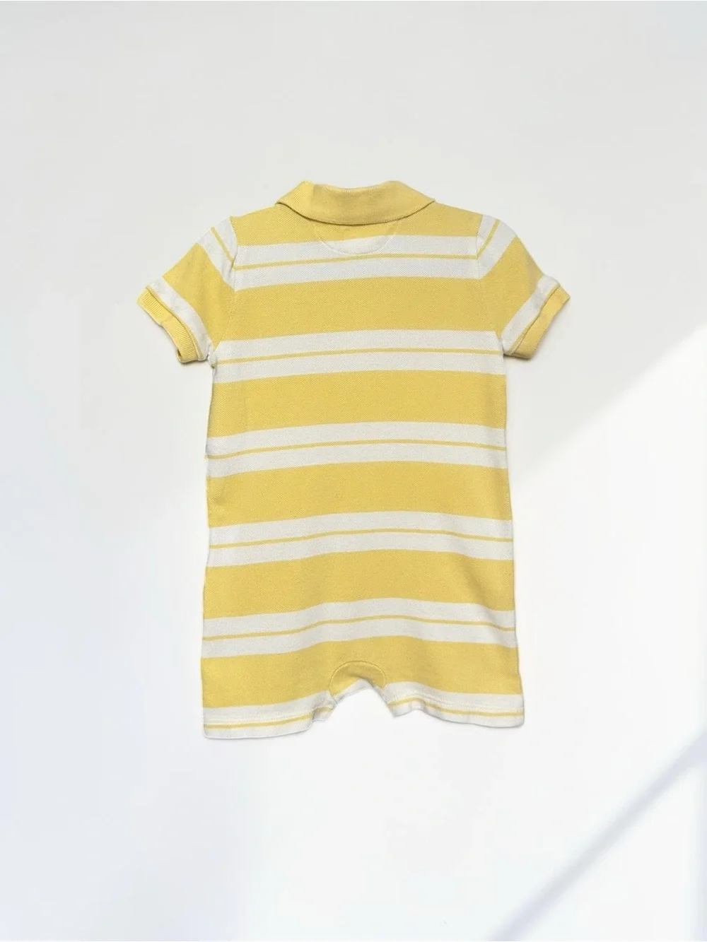 Polo Ralph Lauren Baby Boys' Striped Rugby Collar Shortall, White/Yellow, 9M
